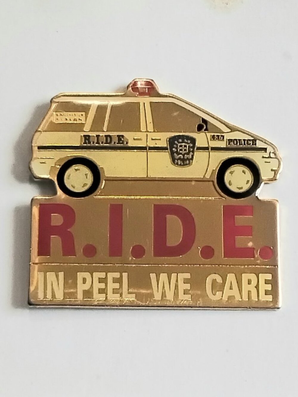 4/$20 Vintage R.I.D.E. In Peel We Care Brass/Enamel Collector's Pin!!